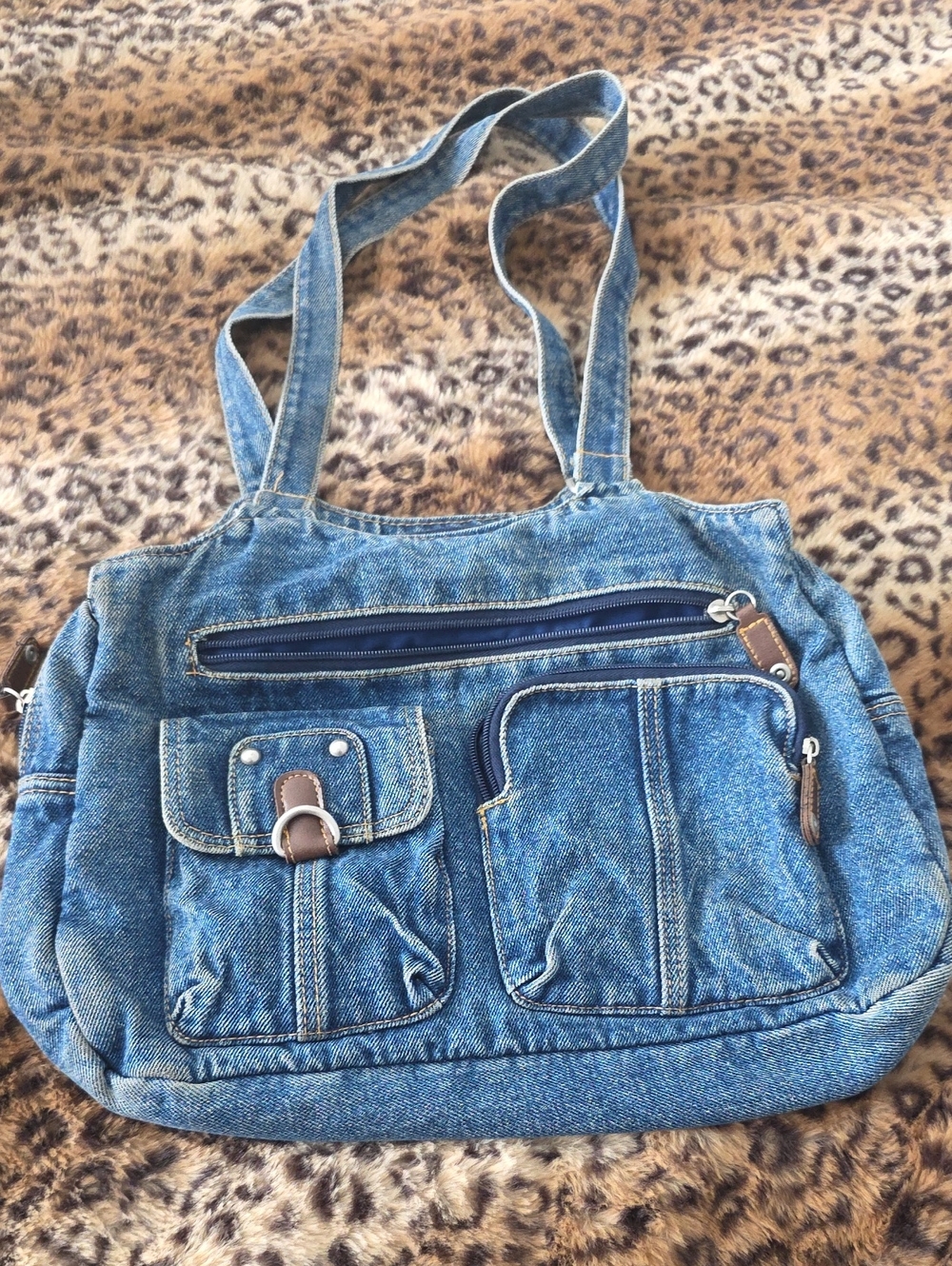 Source Unknown Blue Denim Shoulder Bag with Front Pockets